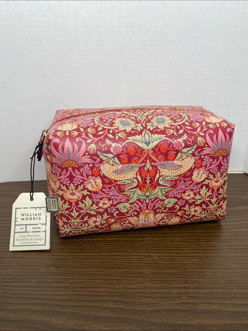 William Morris & Co cosmetic bag case raspberry Strawberry Thief bird print NWT - Picture 2 of 6